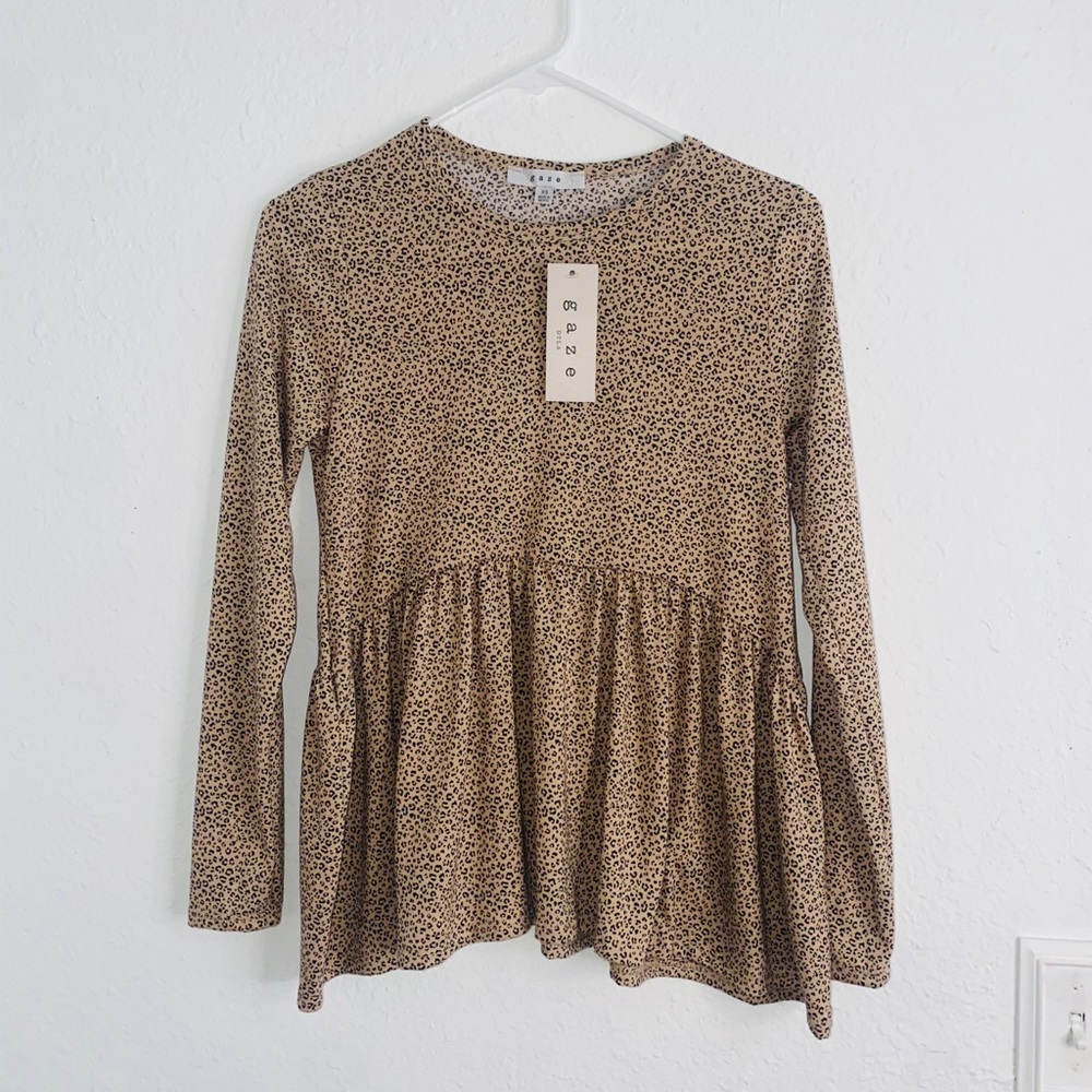 Brown Blouse/ Gaze long sleeve /Size:XS